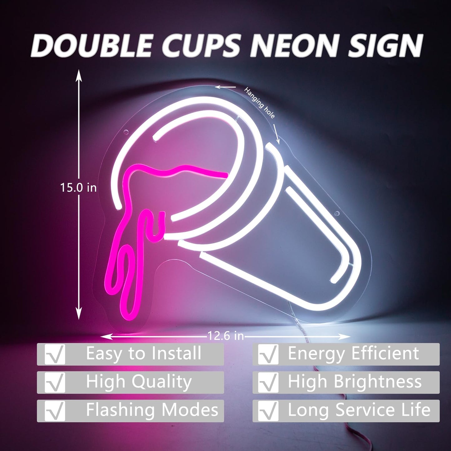 Double Cups Neon Sign