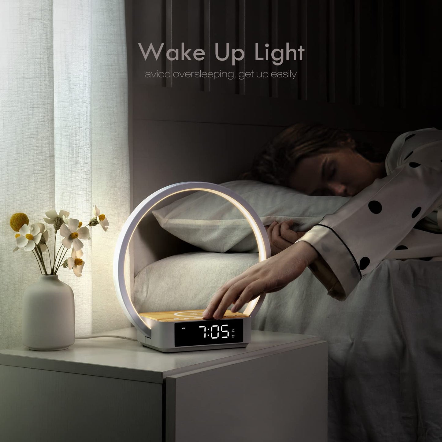 Table Lamp With Alarm Clock/Wireless Charging