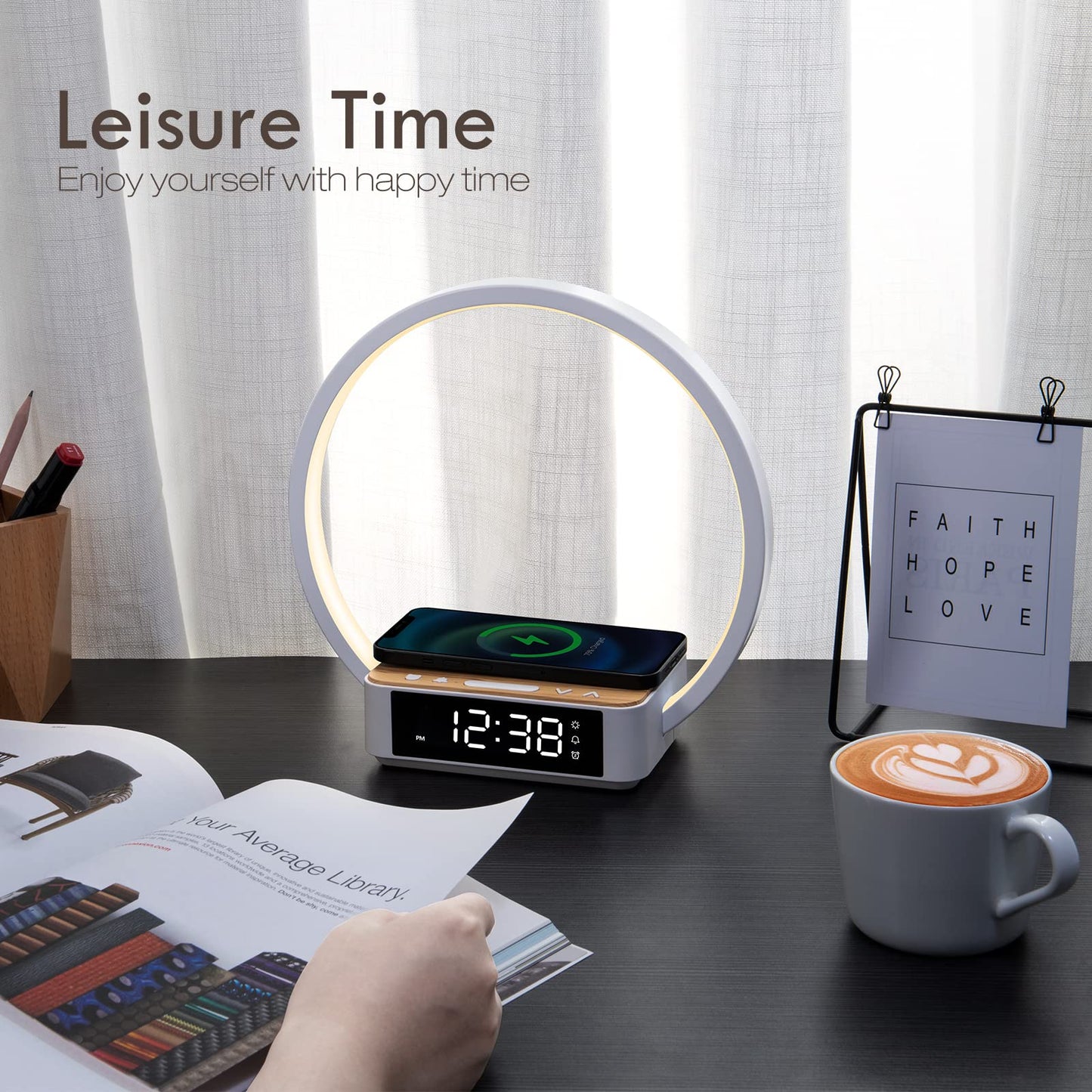 Table Lamp With Alarm Clock/Wireless Charging